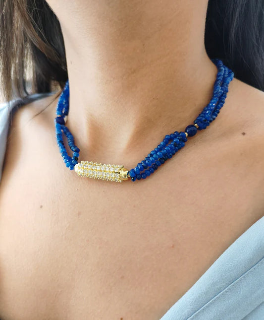 Royal Blue Beaded Moroccan Choker - Heritage Handmade